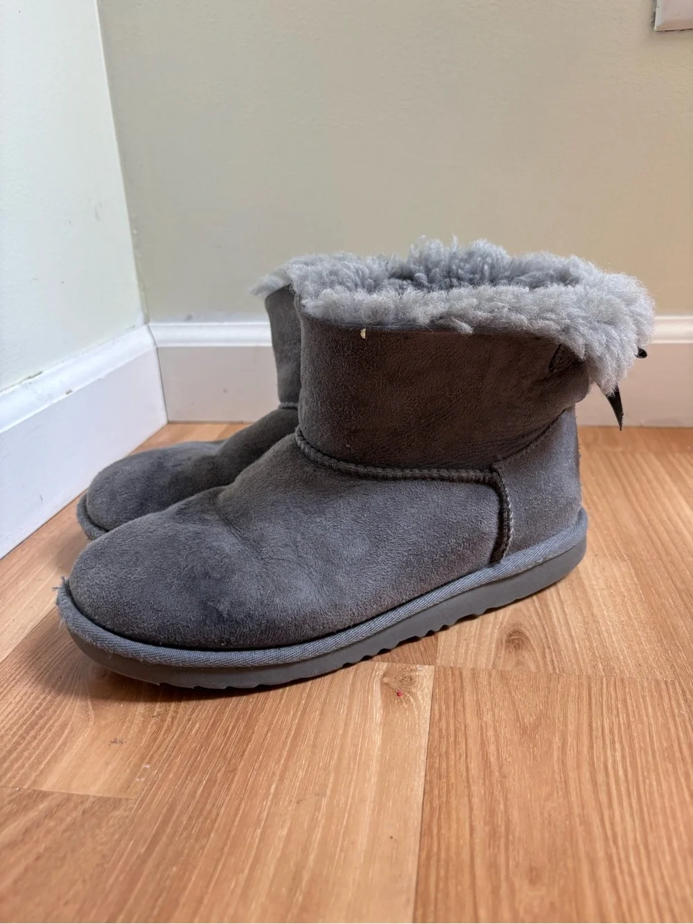 UGG Kids Short Gray Shearling-Lined Boots